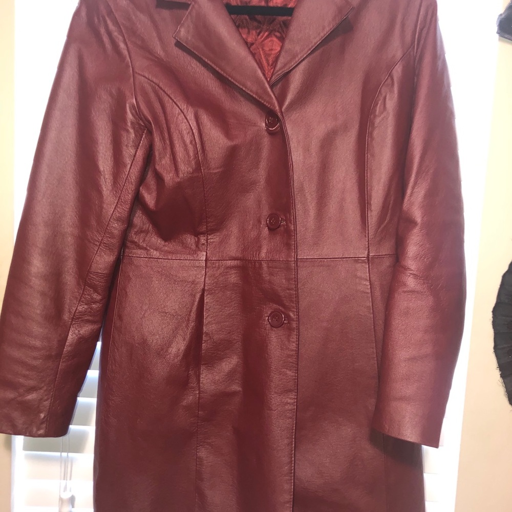 Leather Jkt Cranberry size Medium. PURSE SOLD